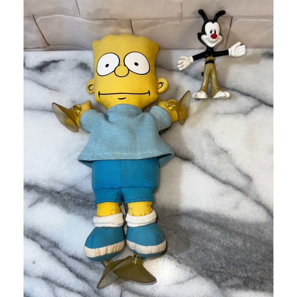 Vintage 1990 Bart Simpson Suction Cup Plush & Yakko Warner Animaniacs Figure